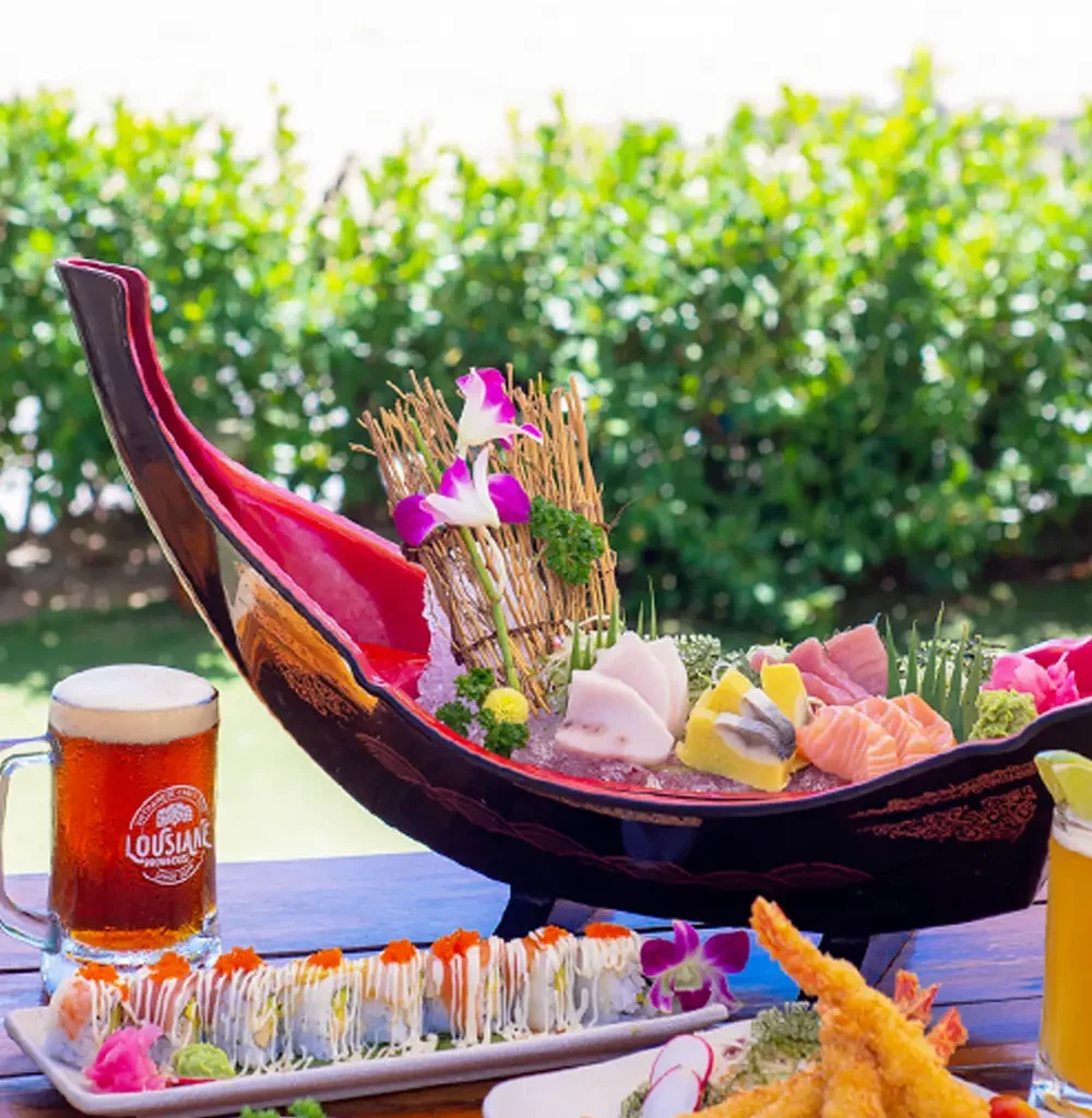 thưởng thức sushi với nhà hàng view biển Lousiane Brewhouse